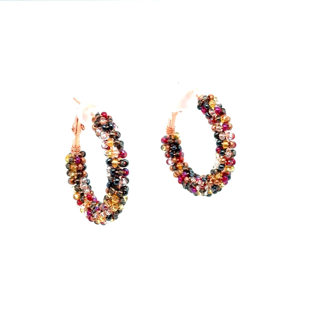 Small Copper Mix Seed Bead Wrapped Hoop Earrings - Maeven in Me