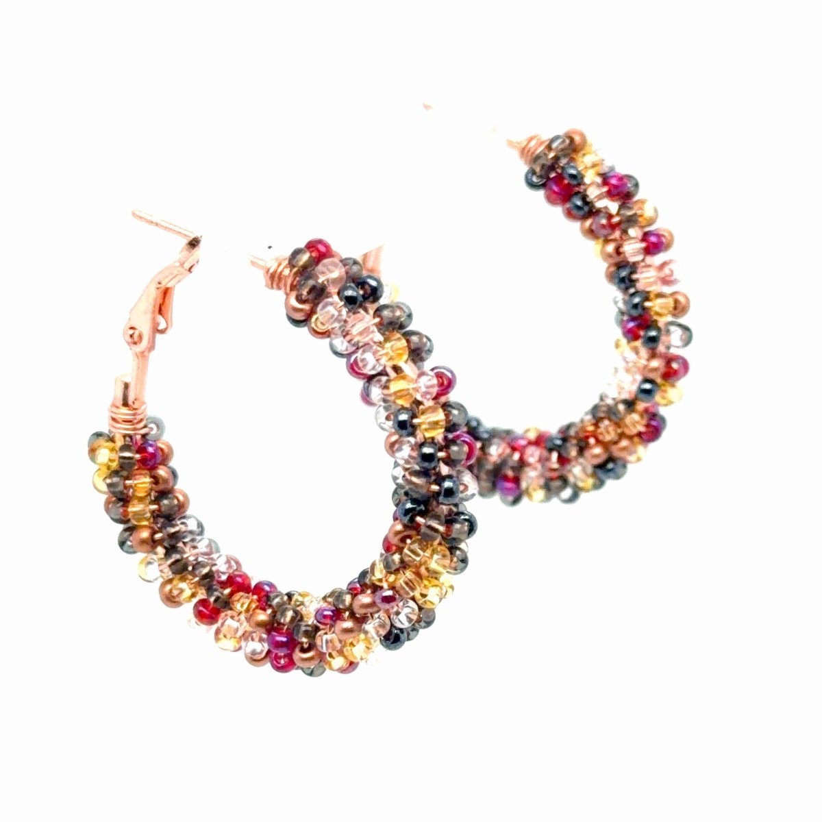 Small Copper Mix Seed Bead Wrapped Hoop Earrings - Maeven in Me
