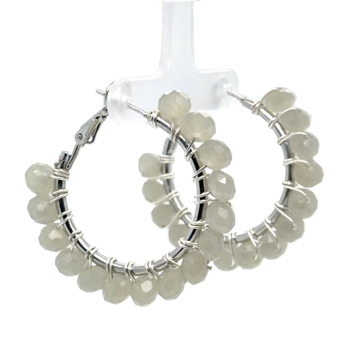 Small Grey Briolette Beaded Hoop Earrings - Maeven in Me