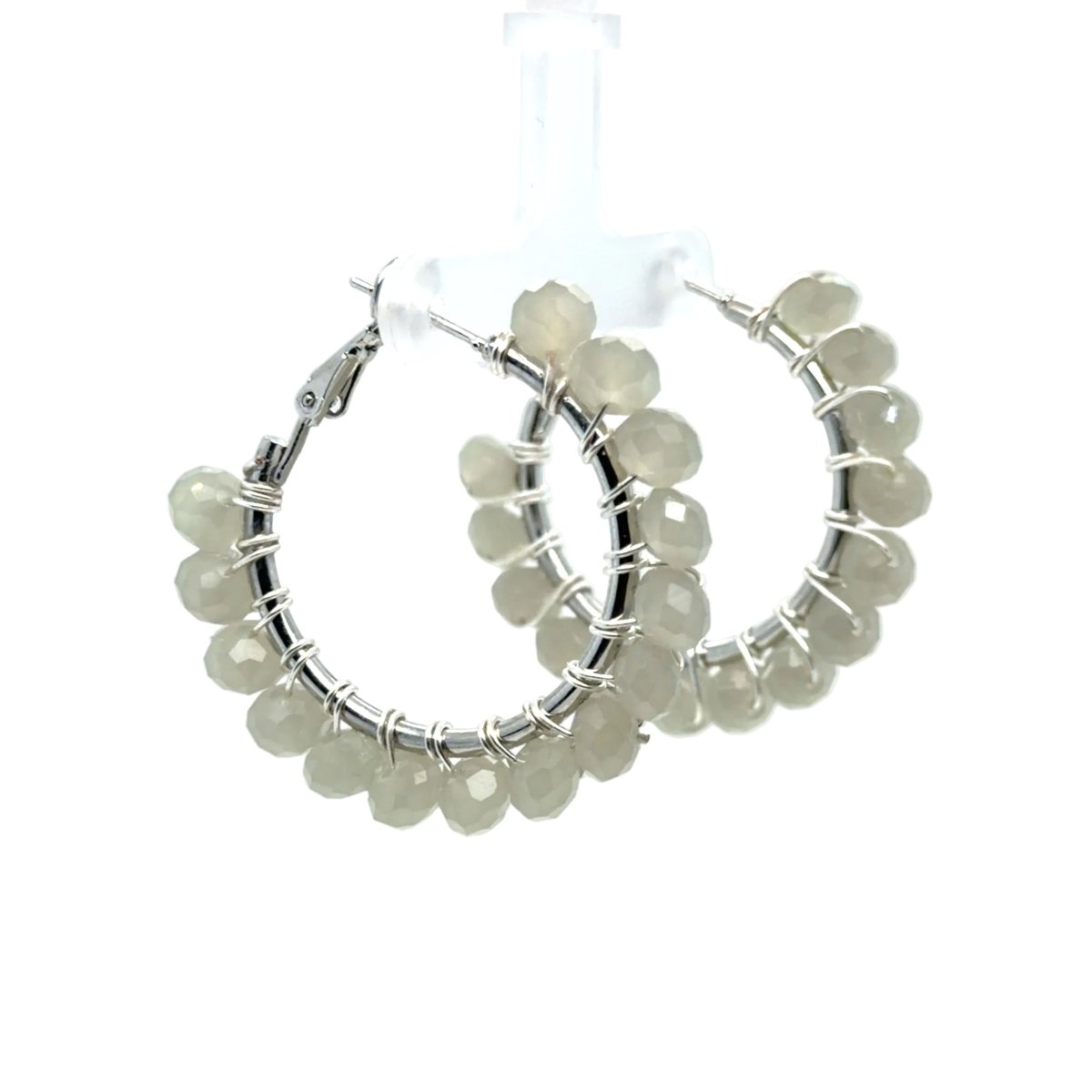 Small Grey Briolette Beaded Hoop Earrings - Maeven in Me