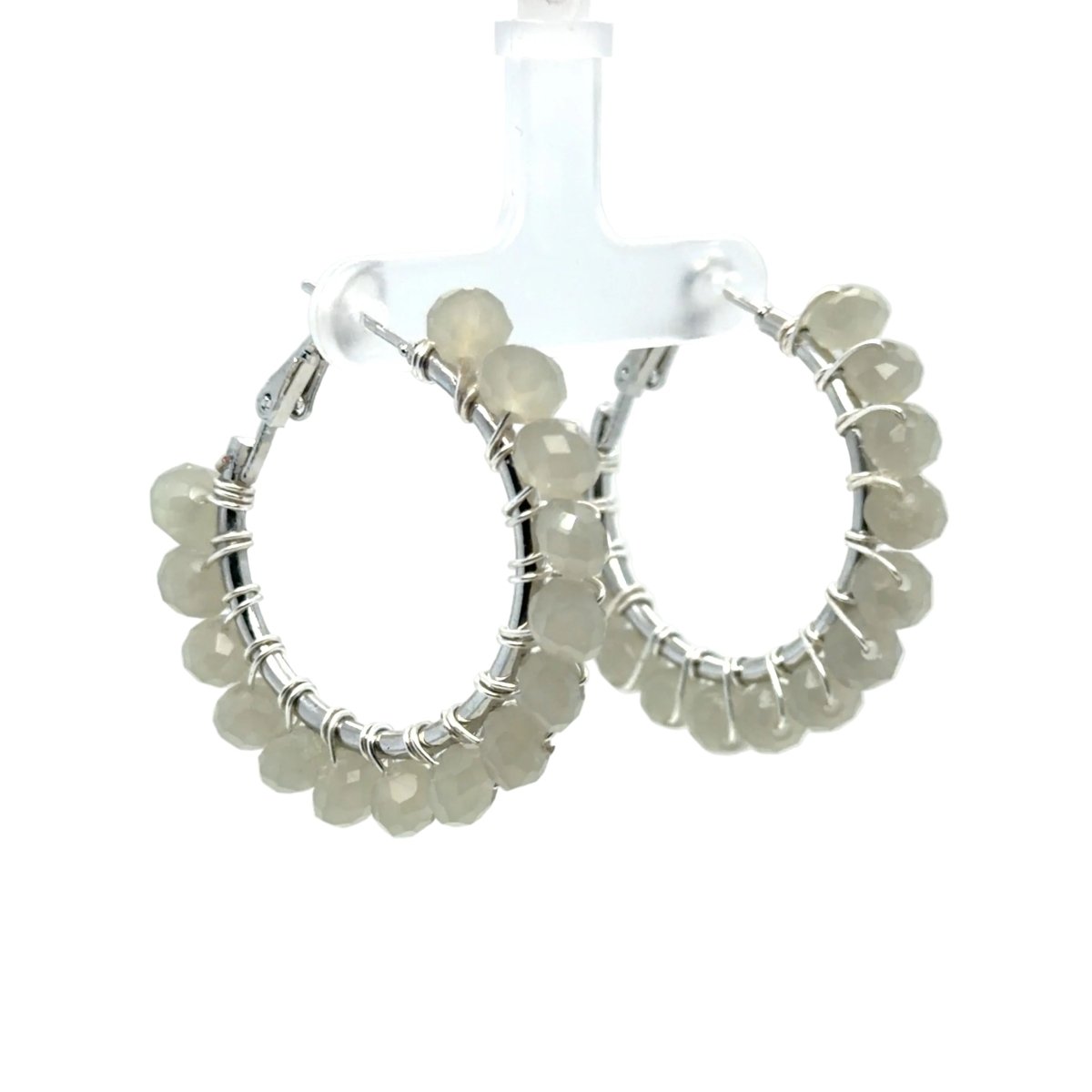 Small Grey Briolette Beaded Hoop Earrings - Maeven in Me