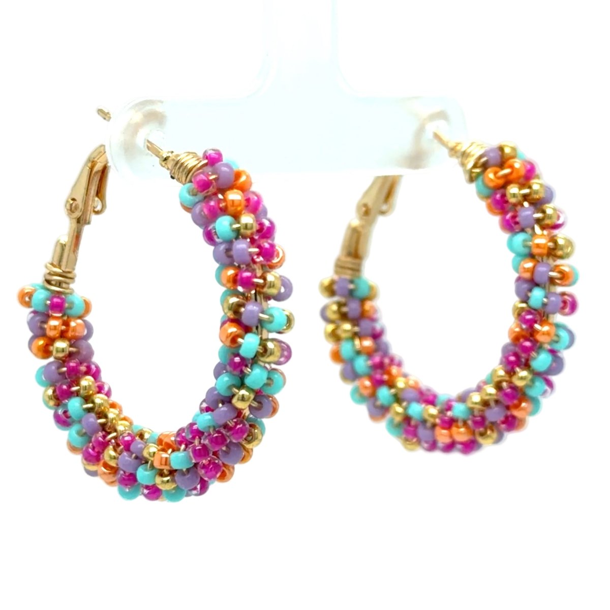 Small Multicolor Seed Bead Hoop Earrings - Maeven in Me