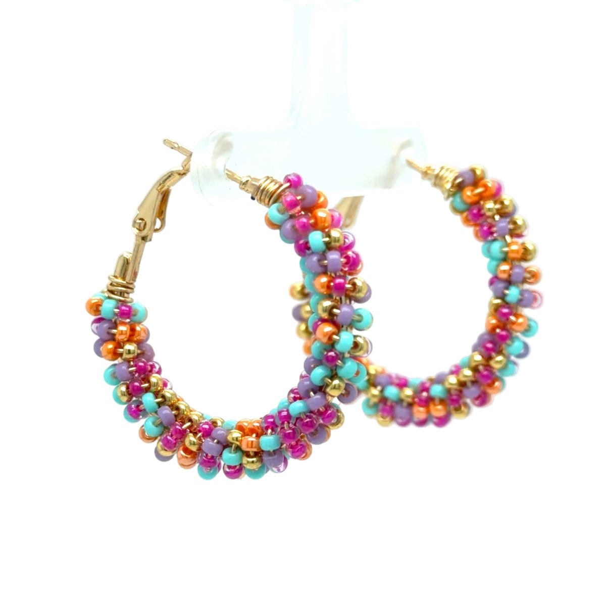 Small Multicolor Seed Bead Hoop Earrings - Maeven in Me