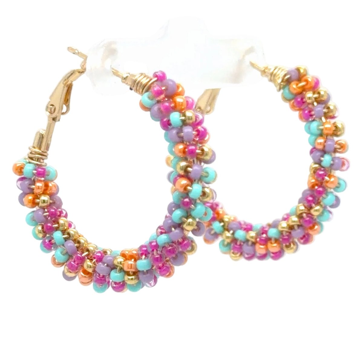 Small Multicolor Seed Bead Hoop Earrings - Maeven in Me