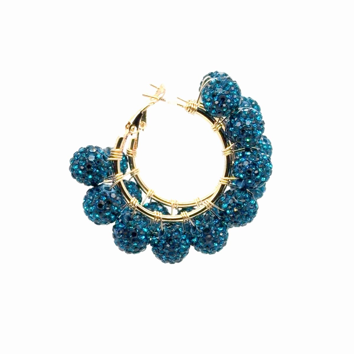Teal Rhinestone Ball Gold Hoop Earrings - Maeven in Me