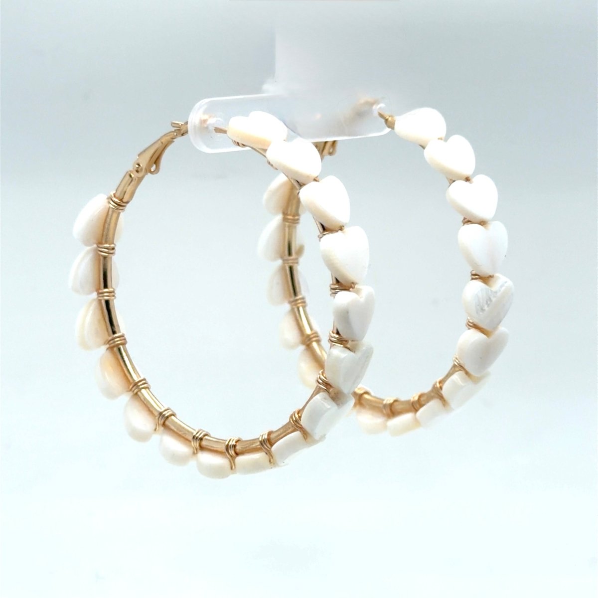 White Heart Shell Beaded Gold Hoop Earrings - Large - Maeven in Me