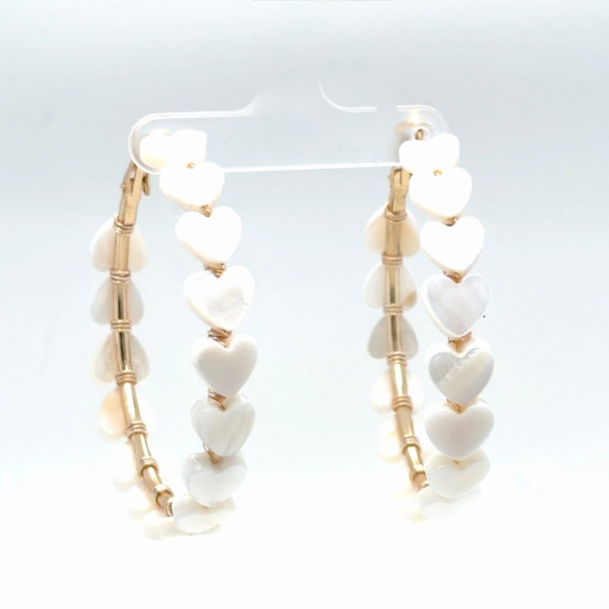 White Heart Shell Beaded Gold Hoop Earrings - Large - Maeven in Me