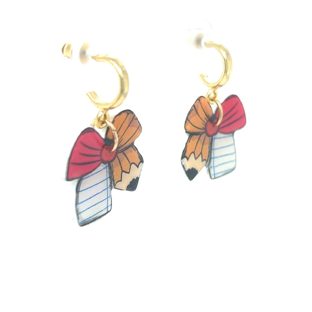 White & Orange Dangle Earrings With School Detail Small - Maeven in Me