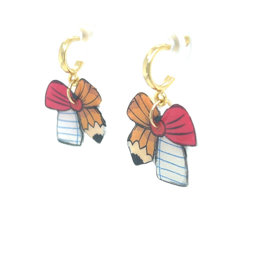 White & Orange Dangle Earrings With School Detail Small - Maeven in Me