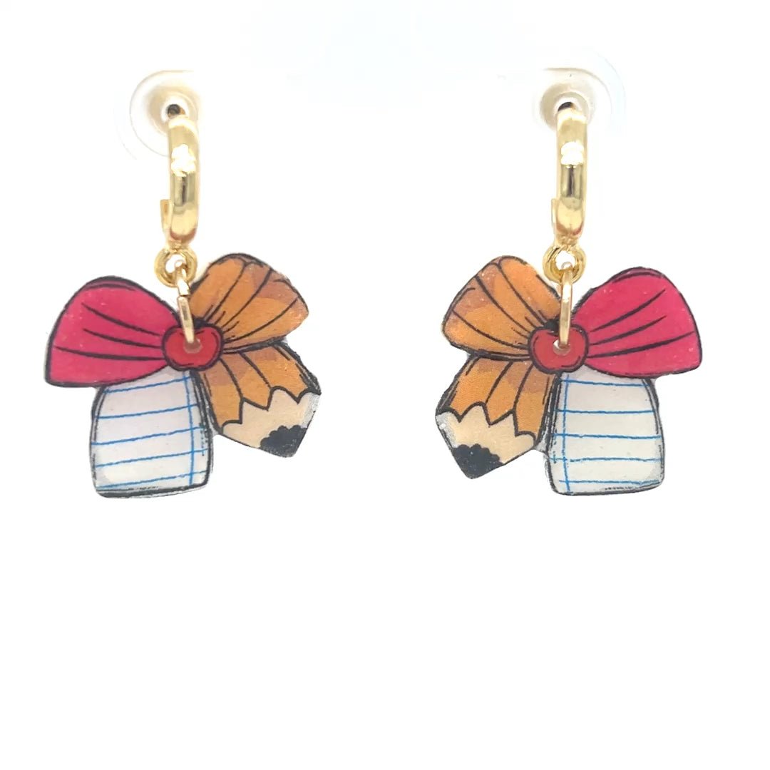 White & Orange Dangle Earrings With School Detail Small - Maeven in Me